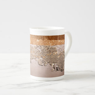 Tasse En Porcelaine Texture glamour de Copper Gold Strokes