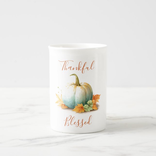Tasse En Porcelaine Thanksgiving Mug | Conception citrouille (Devant)