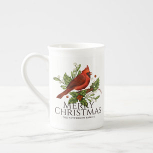 Tasse En Porcelaine Thé de Noël cadeau au houx Cardinal Rouge