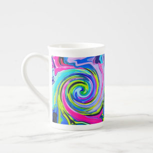 Tasse En Porcelaine Tourbillon Abstrait Jaune et Bleu Marine