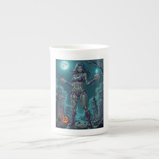 Tasse En Porcelaine Traite d'Halloween ou ami Zombie w Cerveau (Devant)