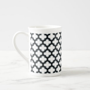 Tasse En Porcelaine Trellis blanc et noir, treillis, Quatrefoil