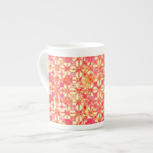 Tasse En Porcelaine Tribal Batik - orange, corail rose et fuchsia