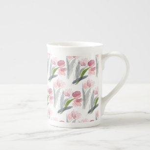 Tasse En Porcelaine Tulipes roses élégantes blush feuilles vert sauge