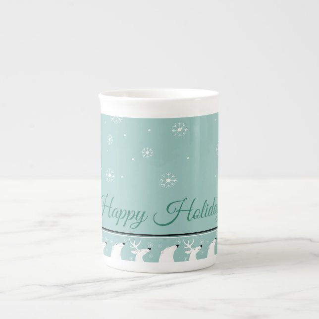 Tasse En Porcelaine Turquoise Joyeuses Vacances Bone China Mug (Devant)
