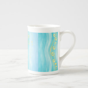 Tasse En Porcelaine Vague de mer bleue et or