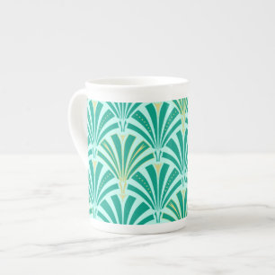 Tasse En Porcelaine Ventilateur Art déco motif - turquoise sur aqua