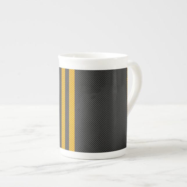 Tasse En Porcelaine Vibrant Yellow Racing Stripes Carbon Fiber Style (Devant droit)
