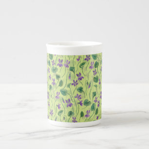 Tasse En Porcelaine Violettes à l'aquarelle sur rosée de miel