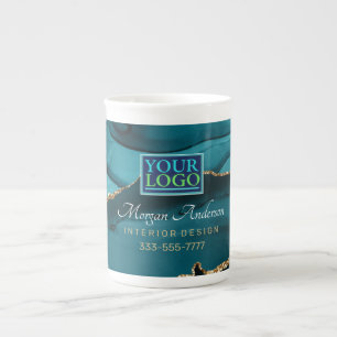 Tasse En Porcelaine Votre Logo/Art/Photo, Elégant, Agate Turquoise & G