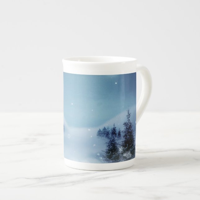 Tasse En Porcelaine Wonderland d'hiver de nuit (Devant droit)