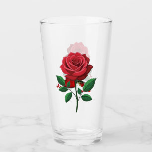 Tasse en verre botanique à la rose rouge romantiqu