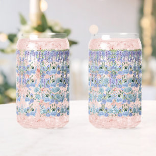 Tasse en verre de jardin de campagne bleu : Floral