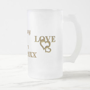 Tasse en verre dépoli avec cœur d'amour de mariée 