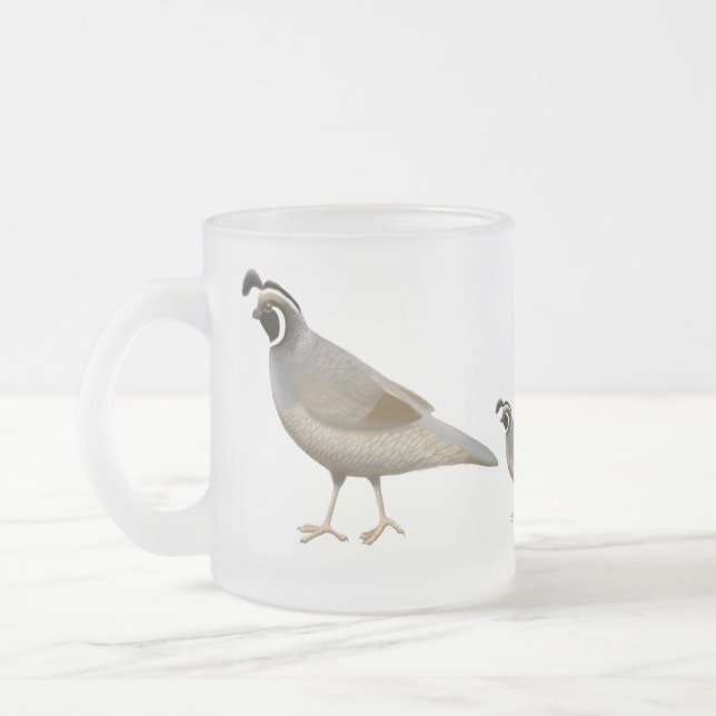 Tasse en verre givré de famille de cailles (Gauche)