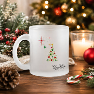 Tasse en verre givré personnalisée avec sapin de N