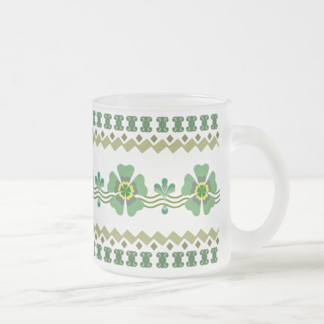 Tasse en verre givré - rétro fleur verte (Droit)