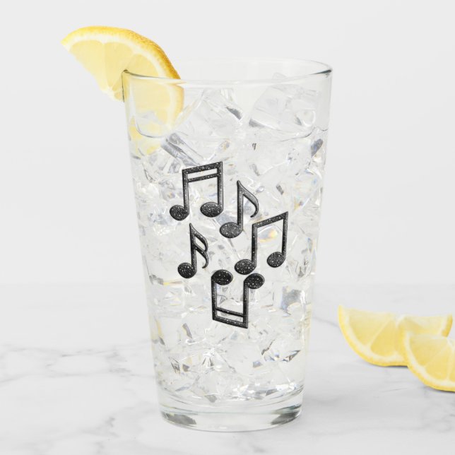 Tasse en verre pailleté noir Notes de musique (Devant glace)