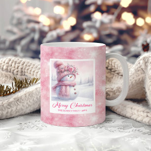 Tasse Enfant Bonhomme de Neige Rose Cadeau Douce F