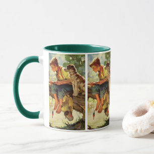 Tasse Enfant vintage, Pêche avec son chien animal de com