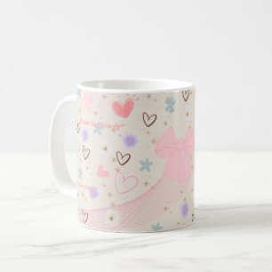Tasse esthétique rose douce avec un nœud Kawaii