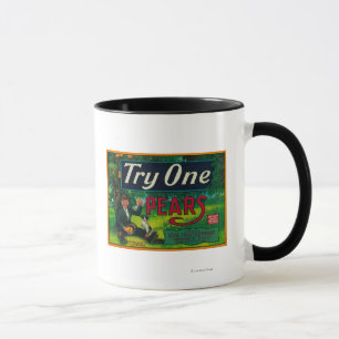 Tasse Étiquette de caisse de poire de l'essai un