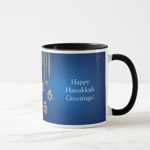 Tasse Étoile de David balançante Hanoukka de bleu/or