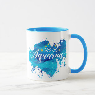 Tasse Étoiles bleues d'or d'aquarelle de Verseau de