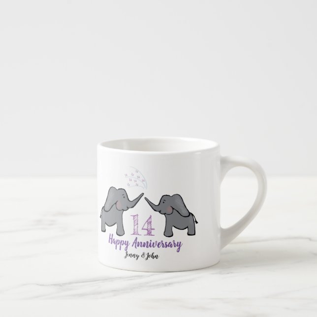 Tasse Expresso 14th ivory wedding anniversary cute elephant (Droite)