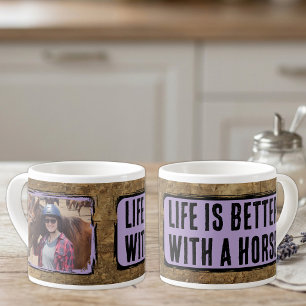Tasse Expresso Amateur de chevaux 1 photo faux bois noir violet