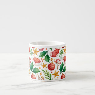 Tasse Expresso Ampoules rouges de Noël, pièces de poinsettia et n