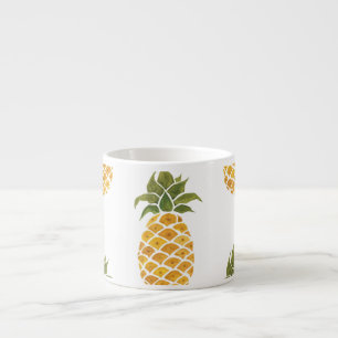 Tasse Expresso Ananas peint à la main, arrière - plan aquarelle.