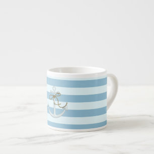 Tasse Expresso Ancre nautique adorable sur rayures bleu clair