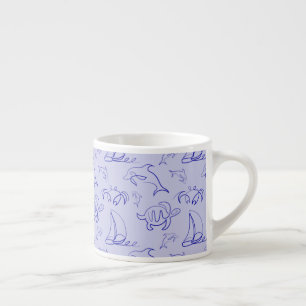 Tasse Expresso Animaux marins et voilier motif de dessin à une li