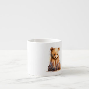 Tasse Expresso Aquarelle Brown ours bébé, assise Cute ours bébé