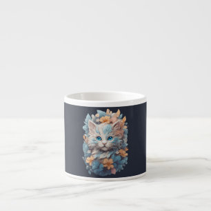 Tasse Expresso Aquarelle Chat Floral Mignon Splash