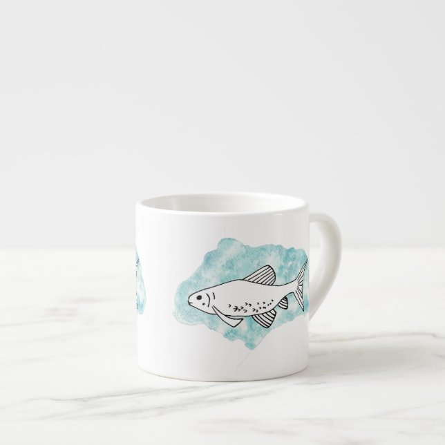 Tasse Expresso Aquarelle Dessin Poisson Mince (Devant droit)