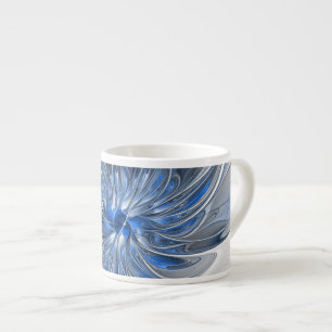Tasse Expresso Aquarelle gris bleu Abstrait Fractal Art Flower
