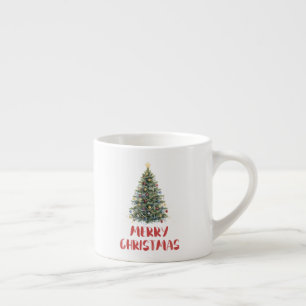 Tasse Expresso Arbre de Noël aquarelle rustique Noël Fêtes de fin