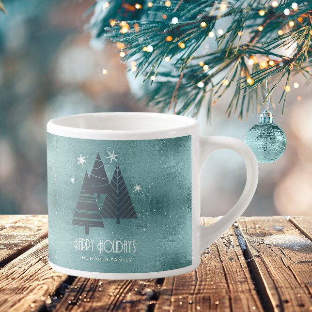 Tasse Expresso Arbres de Noël et flocons de neige Turquoise ID863 (Créateur téléchargé)