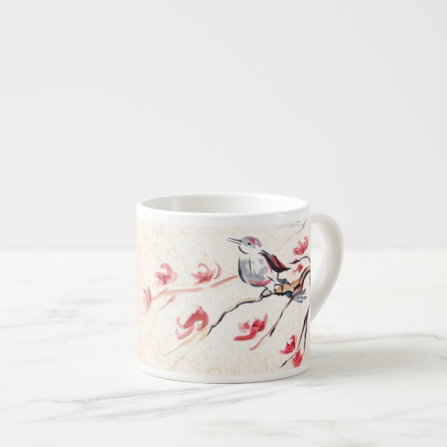 Tasse Expresso Arrière - plan d'oiseau de chant (Devant droit)
