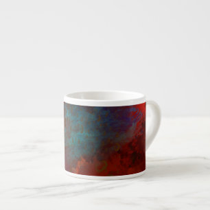 Tasse Expresso Art abstrait numérique grunge rouge, aqua et or