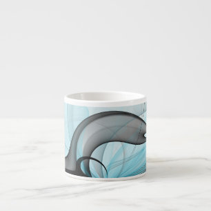 Tasse Expresso Art fractal moderne gris anthracite abstrait bleu