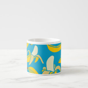 Tasse Expresso Bananes jaunes, motif arrière - plan bleu