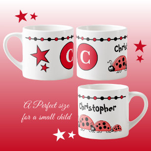 Tasse Expresso Bébés mignons rouge noir avec étoiles enfant