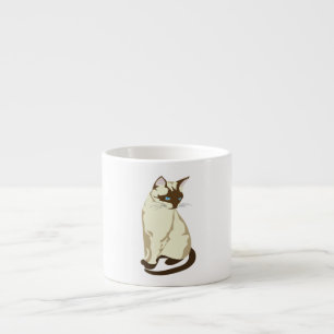 TASSE EXPRESSO BEIGE CUT ET CHAT BROWN AUX YEUX BLEUS