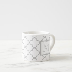 Tasse Expresso Blanc gris Quatrefoil   votre monogramme