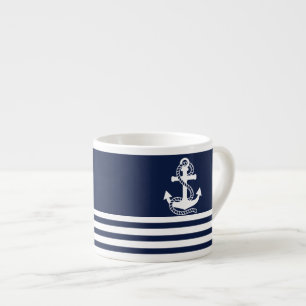 Tasse Expresso Bleu blanc de la marine et Ancre blanche