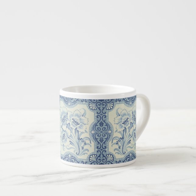 Tasse Expresso Bleu et blanc Floral Victorian Majolica Antique (Devant droit)