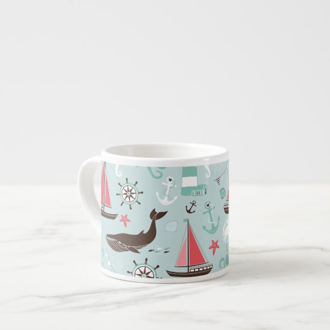Tasse Expresso Bleu marin et Rose (Devant gauche)